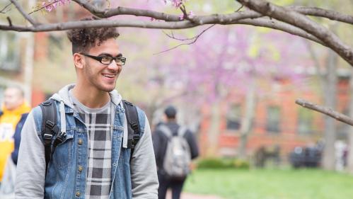 Student walking on campus