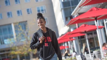 Student walking on Livingston campus