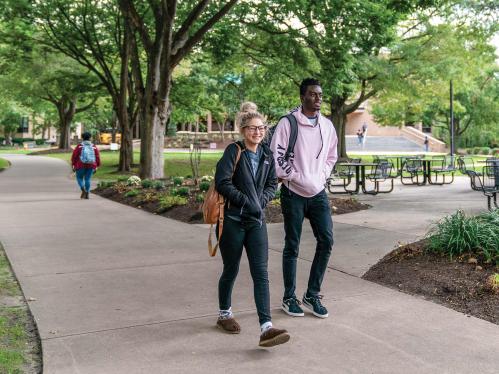 Students walking on path